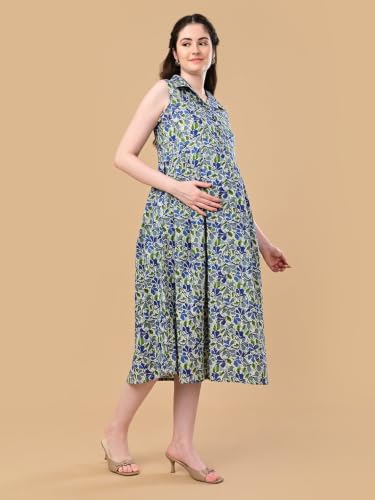 Image of The Mom Store Maternity and Nursing Sleeveless Dress for Women | Casual Dress | Pre and Post Pregnancy Wear | Printed Stylish Dress for New Mom | Trendy Dresses for Women's