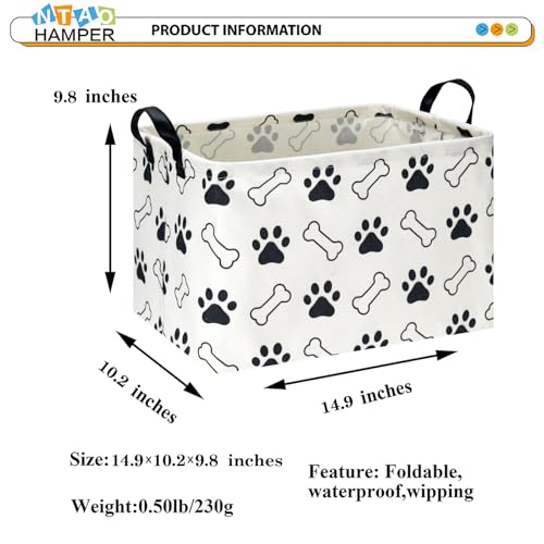 Image of NTAOHAMPER Waterproof PE Coating Puppy Storage Bin with Handles,Doggy Collapsible Gift Basket,Kids Toys /Books Box,Room Decor(Paw)