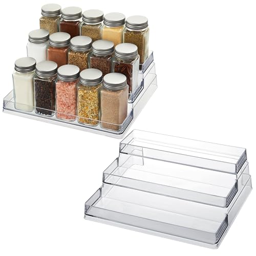 FAIRHOME Juego de 2 estantes organizadores de especias de 3 niveles transparentes para cocina, baño, dormitorio y oficina, almacenamiento y organización en el hogar