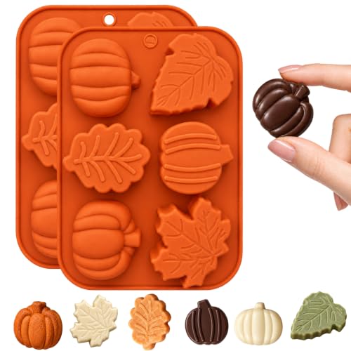 Image of HKNMTT 2Pcs Pumpkin Silicone Molds 6-Cavity Fall Maple Leaf Silicone Molds