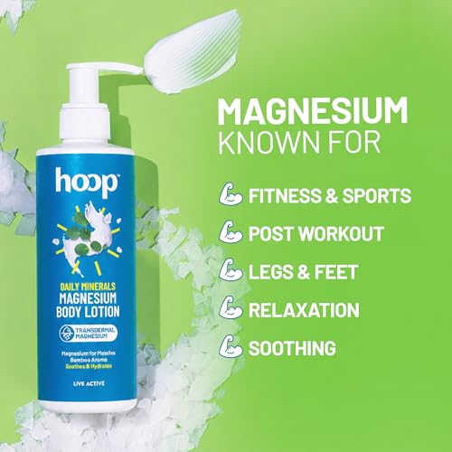 Image of hoop Magnesium Body Lotion Daily Minerals | Magnesium Lotion For Body Relaxation, Post Workout | Moisturizer With Bamboo Aroma For Women & Men | 250 ml