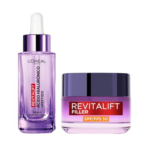 L'Oréal Paris Revitalift Filler Serúm PDRN + Crema Hidratante Día SPF 50 | Sérum con Ácido Hialurónico y PDRN, Rellena y Reduce Arrugas y Crema Hidratante con Protección Solar Facial, Textura Ligera