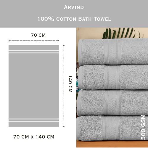 Image of Arvind 100% Cotton Towels for Bath | Towels for Bath Large Size | 500 GSM Bath Towel - Soft & Absorbent | 2 Piece Bath Towel for Men /Women | Urban Comfort | 70 cm x 140 cm - Light Grey