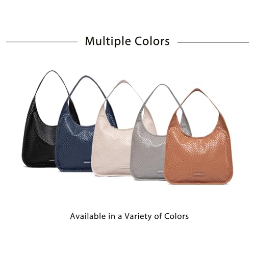 Image of NEWBELLA Hobo Purse, PU Leather Shoulder Bag, Tote Handbag for Work and Travel (Woven Light Grey)