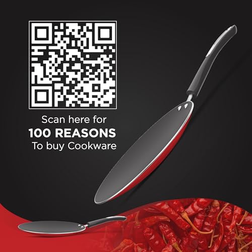 Image of Preethi Dura Collectiona Non Stick Concave Tawa, 28 cm, Gas & Induction Compatible, 5 Star Non Stick Effect, Chilly Red