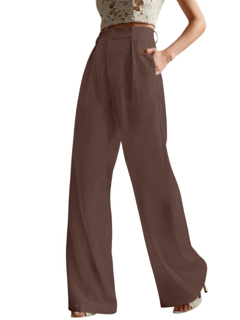SNITCH Women High Rise High Waist Trousers Flared Korean Style Formal Pants|Elegant Workwear for Office, College & Events in neutral