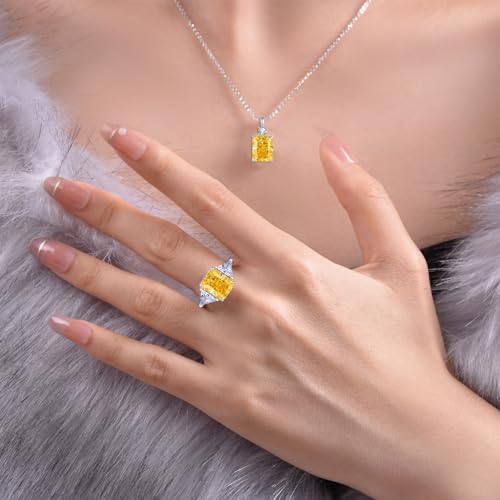 4 Carat Promise Ring Radiant Cut Lab Simulated Diamond Sterling Silver Three Stone CZ Engagement Ring for Her4