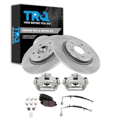 Image of TRQ Rear Brake Pad and Rotor Set Ceramic 328mm Rotors Calipers Compatible with 2012-2016 Chrysler Town and Country 2012-2018 Dodge Grand Caravan 2013-2015 Ram Cargo Van