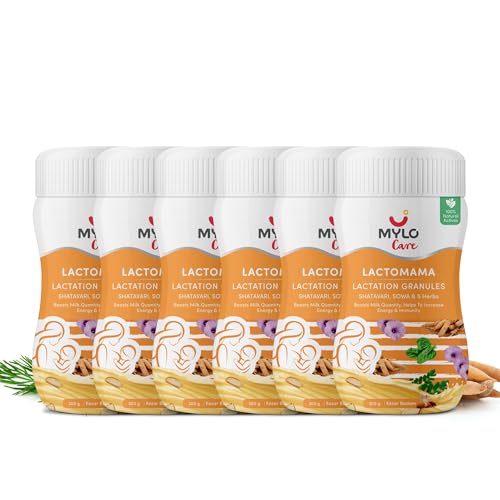 Image of Mylo Lactomama Granules - Lactation Supplement for breastfeeding with Shatavari to Increase Breast Milk - 300 g each | With Herbs like Moringa, Sowa & 5 Others | 2 Scoops per Serving (Pack of 6, Kesar Badam)