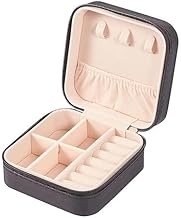 Mini Jewellery Travel Case, PU Leather Organizer Box, Small Portable Jewellery Storage Holder for Womens Rings Earrings Necklaces(Black-PU Leather Box)