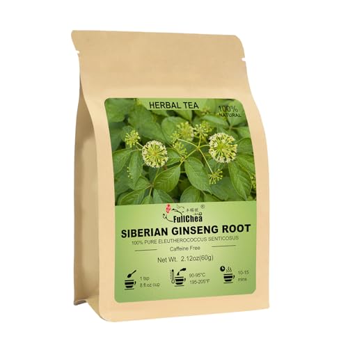 FullChea - Siberian Ginseng Root 2.12oz/60g - Premium Eleuthero Senticosus Tea - Cut & Sifted Naturally Grown Herbal Tea - Support Wellness - Caffeine-Free