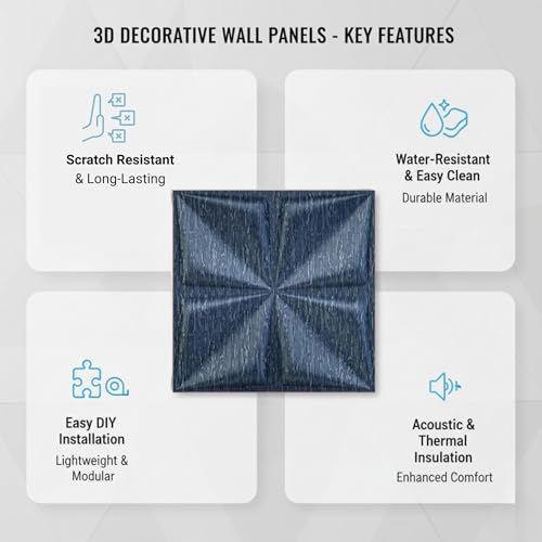 Image of Kayra Decor PVC Panel for Wall Bloom Design, Electric Blue Color 19.7 inch x 19.7 inch (Pack of 18) - Covers 48.51 Sq. Ft.