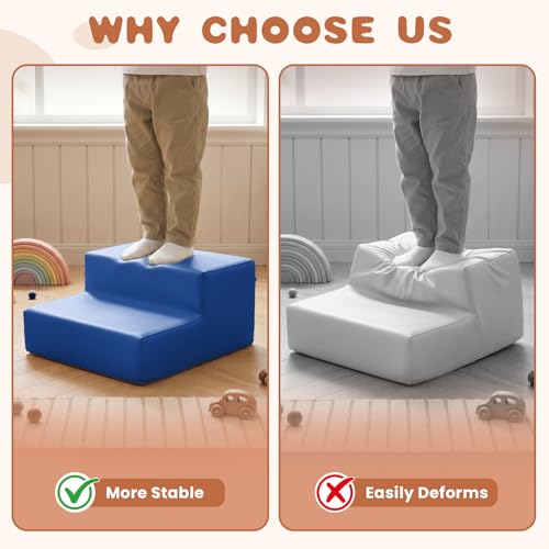 Image of Sumbababy Climbing Foam Blocks for Toddlers: Waterproof Pu Leather Soft Climber - 4 Pcs Toddler Indoor Climbing Toys - Kids Outdoor Playground Playset Best Gift Preschool Daycare Supplies(Blue /Brown)