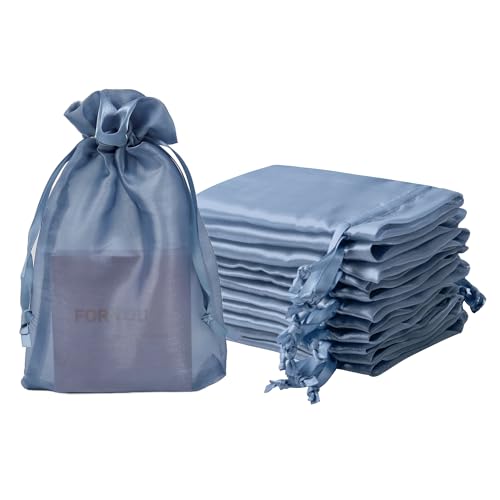Image of QIANF 20 Pcs Smoke Blue Organza Bags 6X9 inch for Wedding Favors with Drawstring, Large Mesh Gift Bags Jewelry Pouch for Candy Bridal Shower Party Favor Baby Shower Christmas
