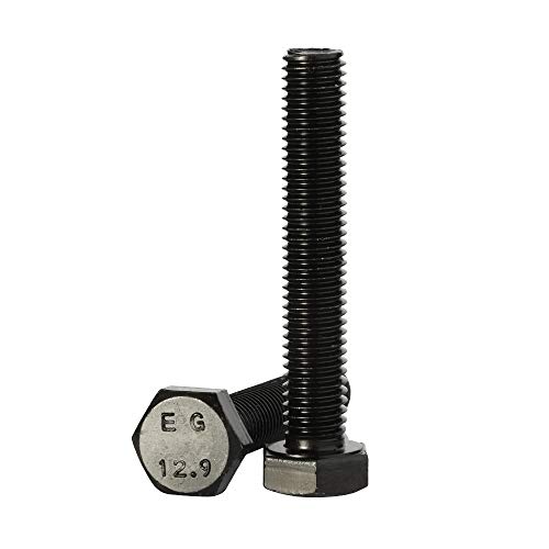 Image of Mellewell M10 x 70mm Hex Head Screw Bolts, Fully Threaded, Alloy Steel Grade 12.9, Black Oxide Finish, Quantity 8