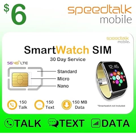 SpeedTalk Mobile Smart Watch SIM Card 150 Talk, 150 Text, 150 MB Data 5G 4G LTE GSM Smartwatches and Wearables - 30 Days Wireless Service Cover