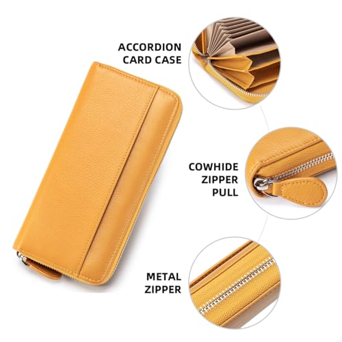 Image of RFID Blocking Womens Zipper Wallet Leather Large Capacity Billfold Clutch Zip Around Wallets for Women