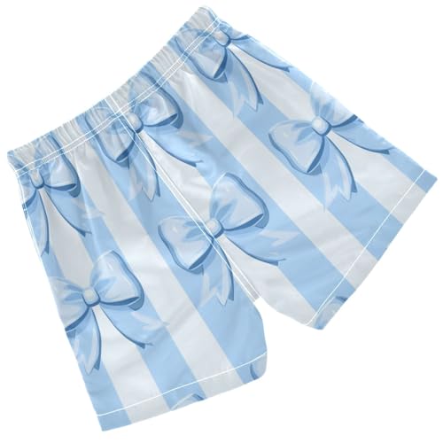 Pigsaly Boys Swim Trunks Blue Bow Striped Blue Watercolor Boys Board Shorts Swimsuit Swimwear Summer Bathing Suit 5T2