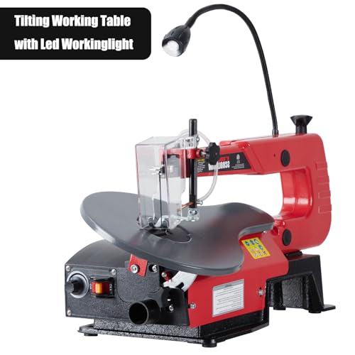 Variable Speed Scroll Saw 16-Inch with Led Workinglight, Extra-Large Adjustable Tilting Work Table for Woodworking