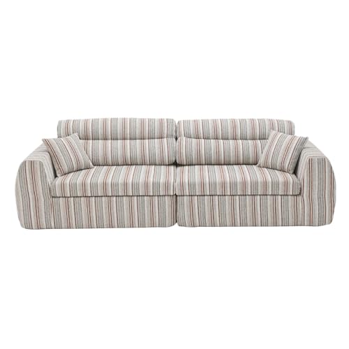 ALEVINE Brown & White 111" Earth Tone Convertible Sofa Bed, Cozy Woven Chenille Modular 3-Seater Sleeper for Warm Apartment & Reading Nook