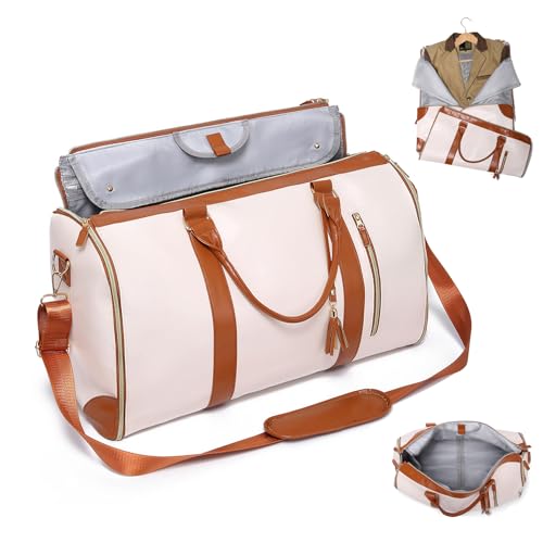 Travel Bag, 40 L Garment Duffel Bag Backpack, Foldable Duffel Bags for Traveling, Duffle Bag that Opens Flat for Dresses for Travel (White)