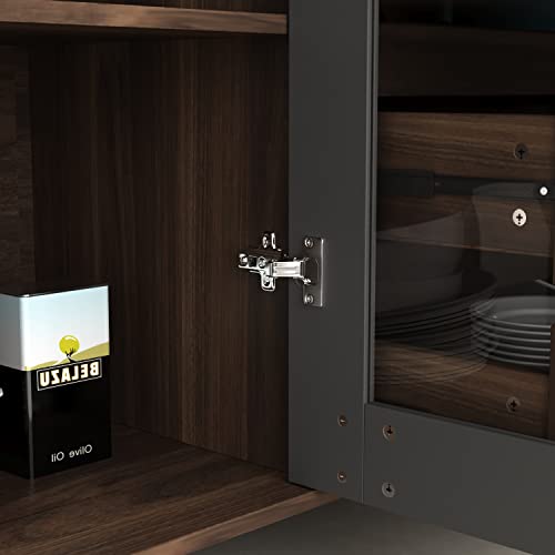 Ecacad Freestanding Kitchen Pantry Storage Cabinet With Glass Doors, Shelves & Drawers, Modern Sideboard Buffet Cabinet, Wood Kitchen Cupboard With Hutch And Hooks, Dark Brown #TOP2