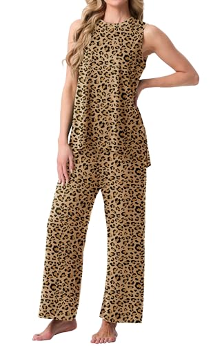 Image of PrinStory Womens Pajamas Sets 2 Piece Soft Pjs for Women Sleeveless Pajama Set Summer Loungewear with Pockets