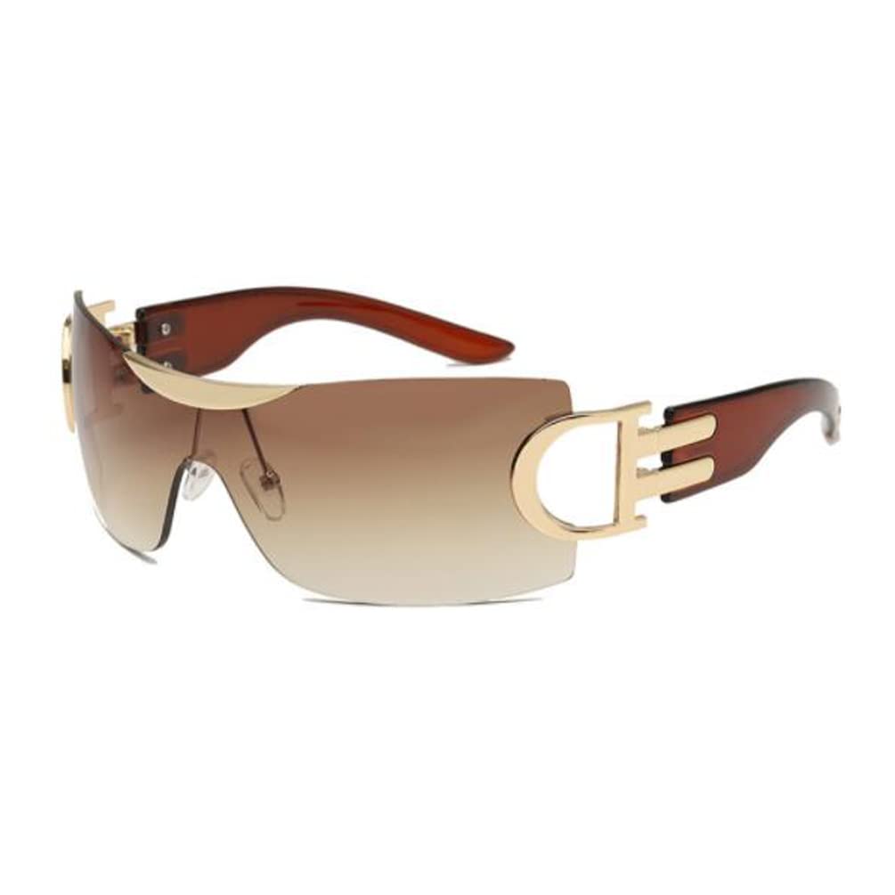 Frameless Sunglasses One Piece Progressive Sunglasses UV Resistant Glasses Metal Decoration Hollowed Sunglasses