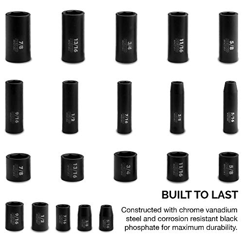 Neiko 02434A 3/8-Inch-Drive Standard And Deep Impact Socket Set, 6-Point Sae Sizes From 5/16" To 7/8", Crv Steel, 20 Pieces #TOP1