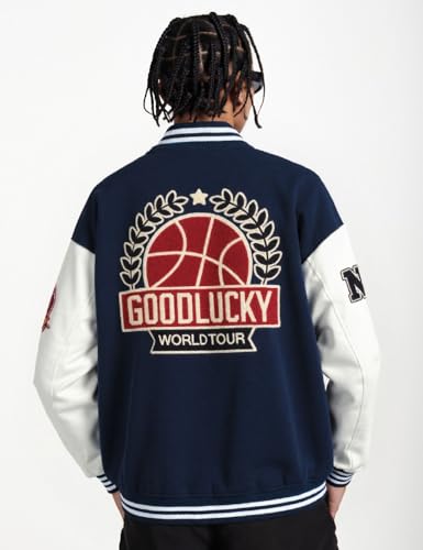 Men's Color Block Leather Letter Graphic Varsity Jackets Letterman Baseball Bomber Jackets Unisex Streetwear Coats2