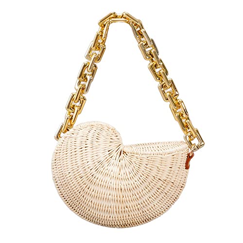Onlymaker Women Summer Straw Woven Shoulder Bag Beach Party Chain Tote Rattan Handbags