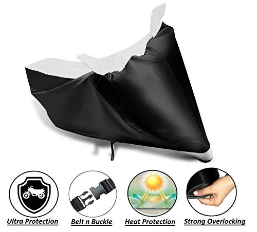 Image of Auto Hub Bike Cover Compatible with Bajaj Pulsar AS 200 with Mirror Pocket, Dustproof, Heat Resistant, Triple Stitched, Pulsar AS 200 Bike Cover- Black, White