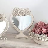 CdCasa Standspiegel Herz Form, Tischspiegel, Dekospiegel Herz, Schminkspiegel, Kosmetikspiegel Vintage Landhaus Shabby - Blumen - 16x20 - Antik Hell Elfenbein