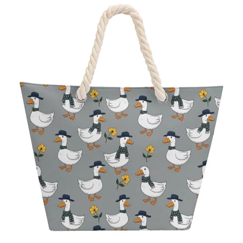 KATVEESC Tote Bags for Women White Black Gooses Beach Bags for Work Beach Travel and Shopping Grocery