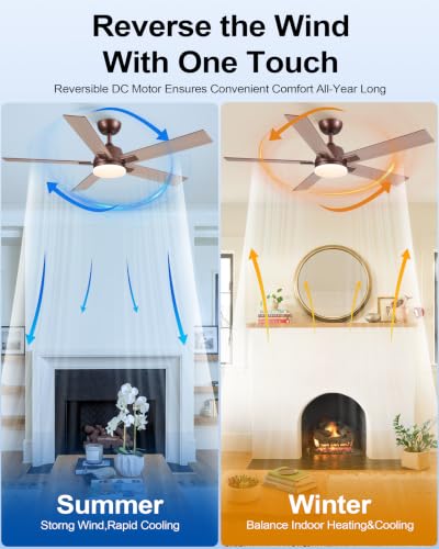 Image of Rayqueen 52 Inch Brown Ceiling Fans with Lights and Remote,Includes Downrod
