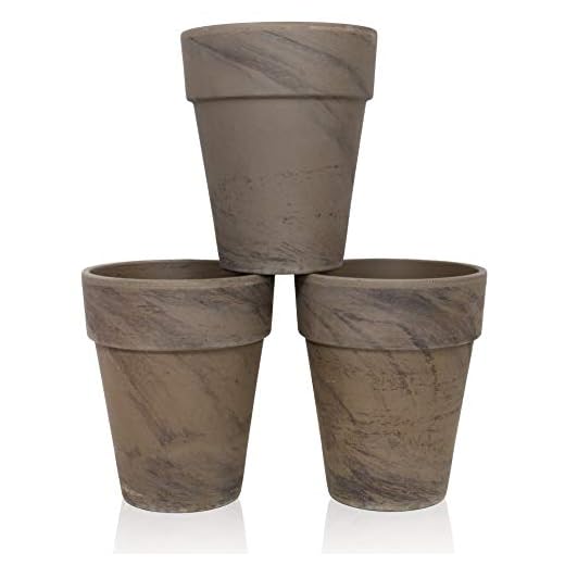 B2S BACK2SEASON Tontöpfe 3 Stück mit Loch Made in Germany dunkel-marmorierter rund grau braunTon Blumentopf Terrakotta Pflanzentopf Tontopf D=15 cm, 3er Set