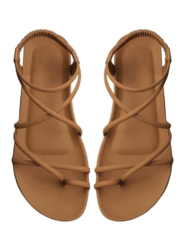 GORGLITTER Women's Strappy Flat Sandals Open Toe Dressy Summer Beach Thong Slides