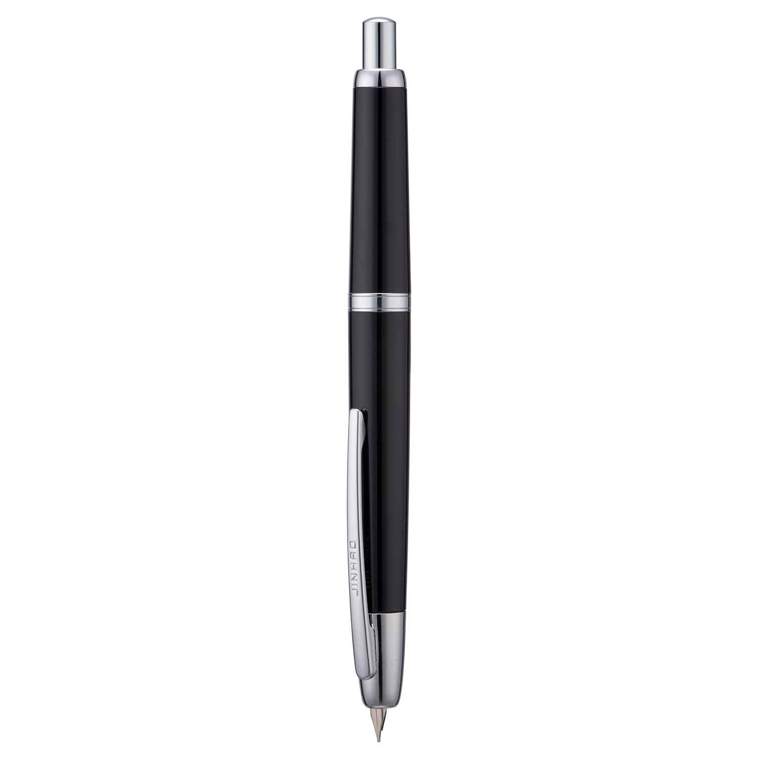 Jinhao 20 Series Press Fountain Pen, Piano Black Retractable Medium Nib with Ink Converter Set (Silver Clip) — image 1