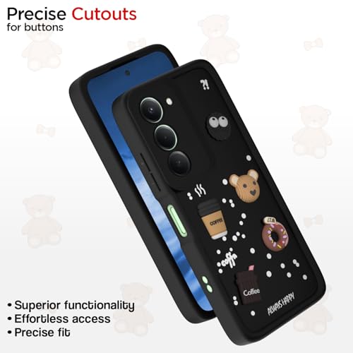 Image of Pikkme Back Cover for Redmi 15 5G | 3D Bear Silicone Cute & Fun Coffee Cartoon | Full Body Protection Bumper Case (Black)