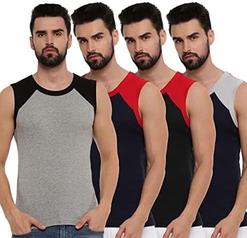 RAMRAJ COTTON Solid Sleeveless Gym Vest for Men Pack of 4