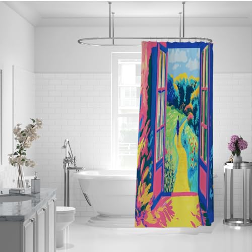 Rideau de douche anti éclaboussures en polyester bleu pour garder le sol sec