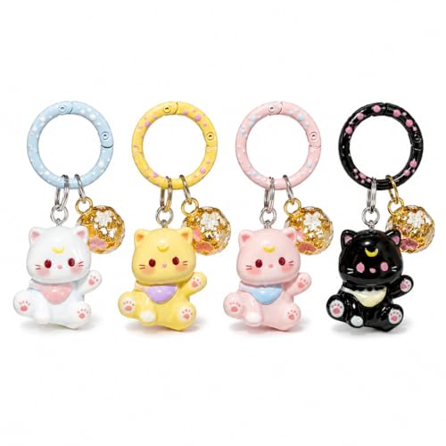 Image of Satmarhz 4 Pcs cute key chain for girls, Cartoon Cat Sakura Ball key charm, Smooth Alloy Bag Pendant for Handbags Backpacks Car Keys Daily Decor Gift