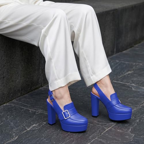 Image of Women's High Heel Loafers Platform Pumps Round Toe Heels Chunky Heel Pumps Stylish Comfortable 4.8 Inch Slingback Heels