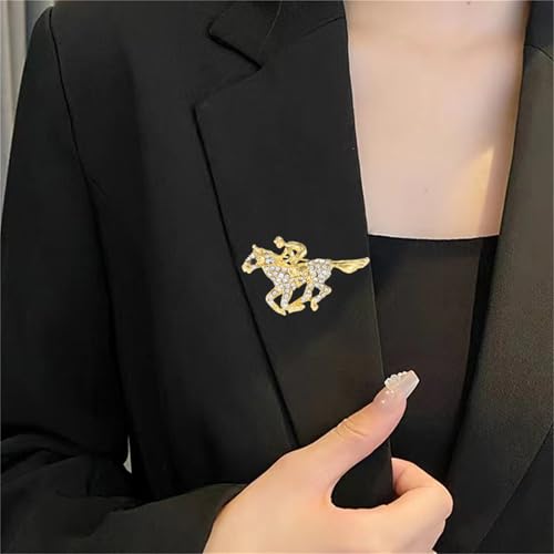 Image of Dreuyet Horse Brooch Pin Horse Racing Suit Lapel Pin for Women Men Rhinestone Antique Gold Horse Animal Brooch Clothing Outfits Accessory Jewelry