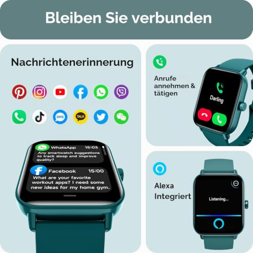 Smartwatch Herren Damen mit Telefonfunktion,1.8" Smart Watch Fitnessuhr mit Whatsapp und Alexa,Herzfrequenz Schlafmonitor… – Ansicht 3
