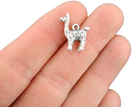 4 encantos de llama de alpaca en tono plateado antiguo 3D de dos caras - SC6970, Metal Zinc, No es una piedra preciosa
