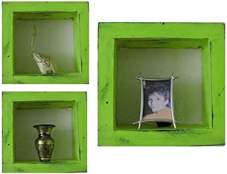 Square Wood/Wooden Shadow Box Display - 12" x 12" - Lime Green - Decorative Reclaimed Distressed Vintage Appeal