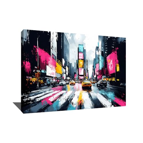 Alessio Cacciatore Tableau New York Rose - Décoration Murale Salon Tendance - Grand Cadre New York Rectangulaire - Impression Sur Toile Street Art Xxl - Idée...