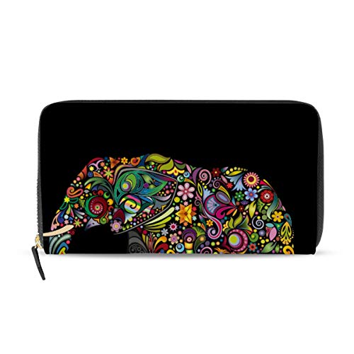 Preisvergleich Produktbild Gigijy Portemonnaie mit Elefantenmotiv, mehrere Kreditkartenfächer, Tasche für Frauen, Leder, mit Reißverschluss