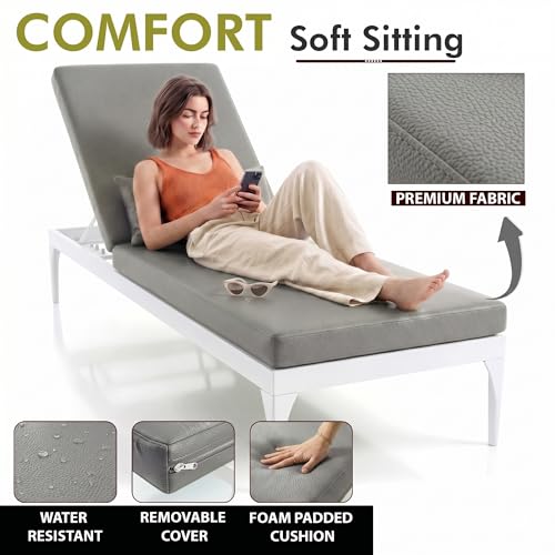 Image of BRISHI Outdoor Swimming Poolside Lounger Beach Sunbathing Lawn Patio Chaise Lounge Sun Lounger Chair Adjustable Backrest (White /Grey)
